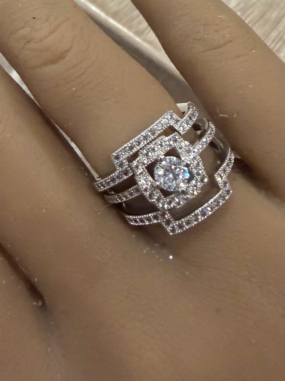 Beautiful Round Cut Stainless Steel AAA CZ Wedding 3 Ring Set Women's